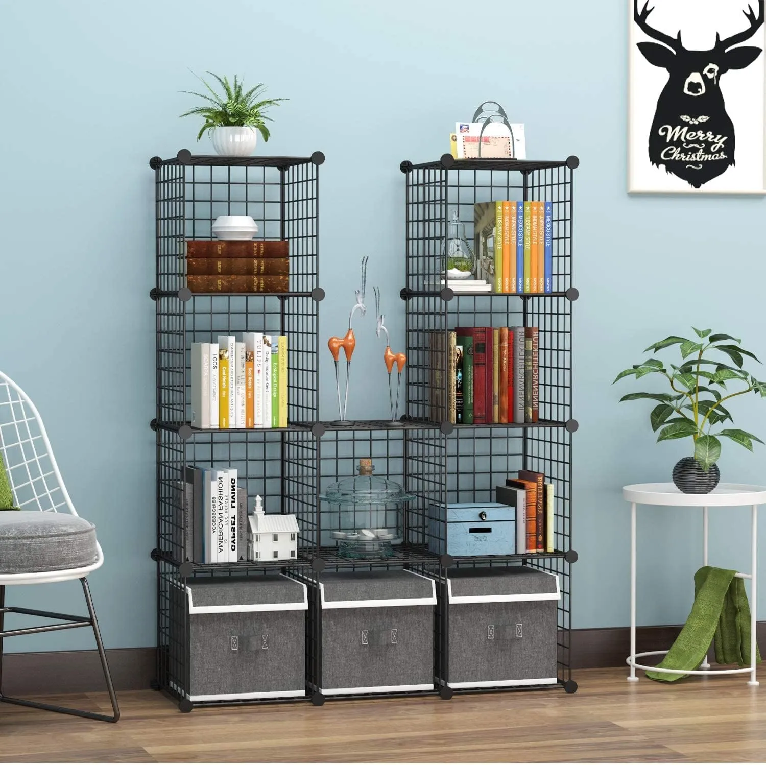 C&AHOME Wire Cube Storage, 12-Cube Storage Organizer Metal, C Grids Storage Bins Shelving, Modular Bookshelf Shelf, Closet Cabinet Ideal for Bedroom, Office 36.6”L x 12.4”W 48.4”H Black