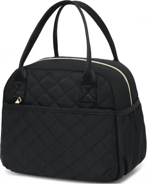 CAMTOP Lunch Box for Women Insulated Lunch Bag Lunchbox Cooler Thermal Leakproof Quilted Reusable Lunch Tote Bag for Work School Travel Picnic (Black)