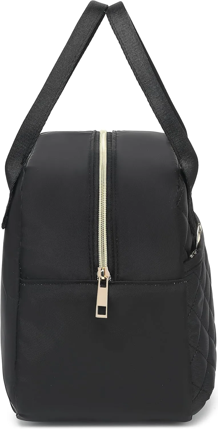 CAMTOP Lunch Box for Women Insulated Lunch Bag Lunchbox Cooler Thermal Leakproof Quilted Reusable Lunch Tote Bag for Work School Travel Picnic (Black)