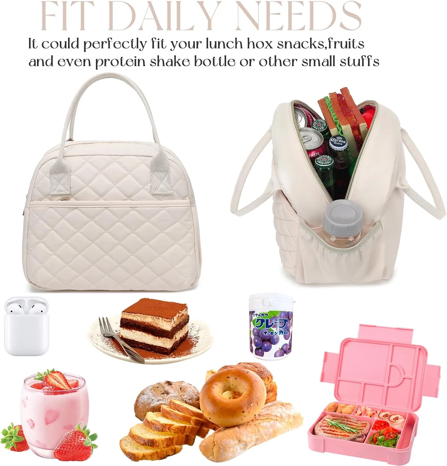 CAMTOP Lunch Box for Women Insulated Lunch Bag Lunchbox Cooler Thermal Leakproof Quilted Reusable Lunch Tote Bag for Work School Travel Picnic