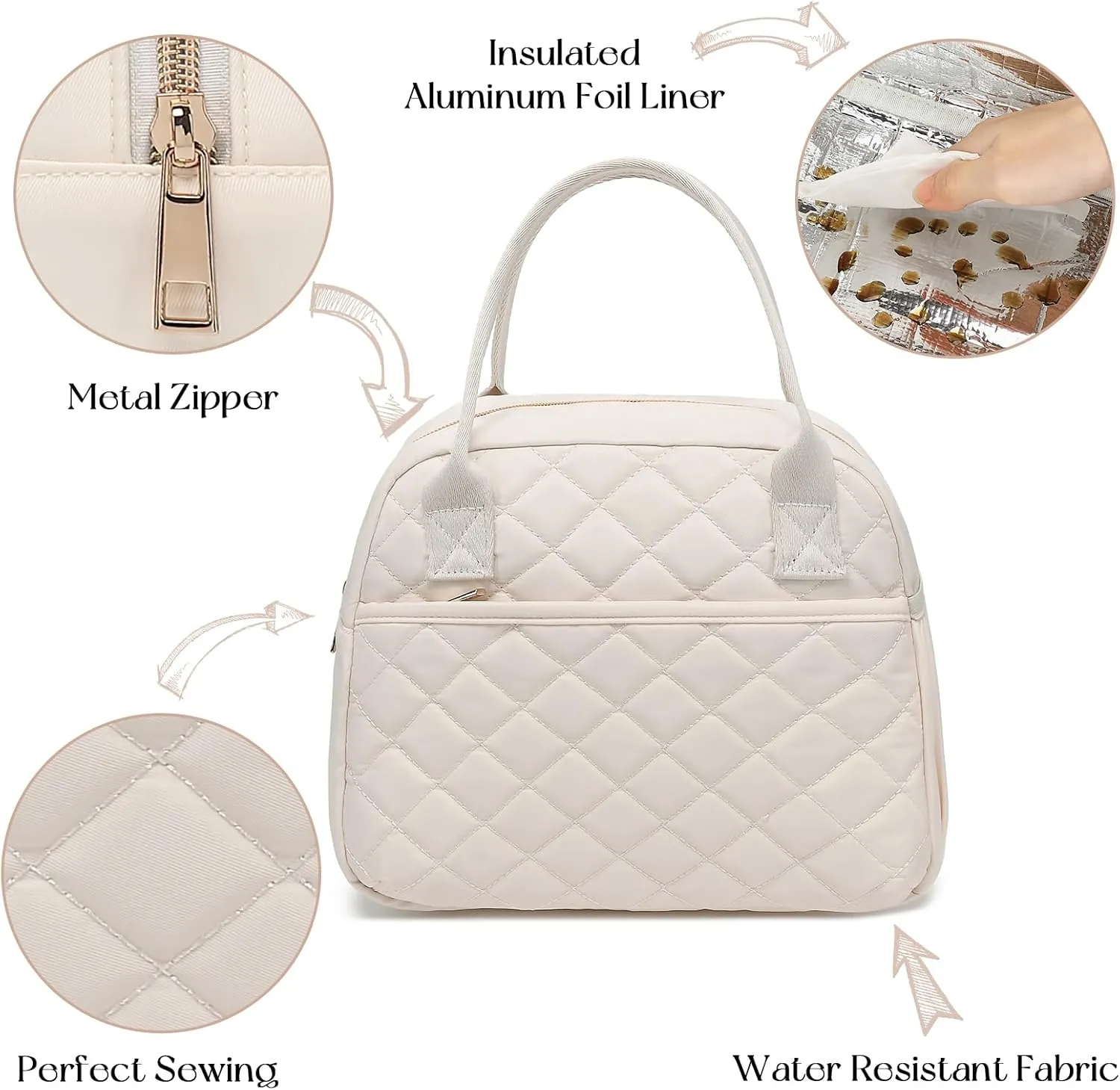 CAMTOP Lunch Box for Women Insulated Lunch Bag Lunchbox Cooler Thermal Leakproof Quilted Reusable Lunch Tote Bag for Work School Travel Picnic