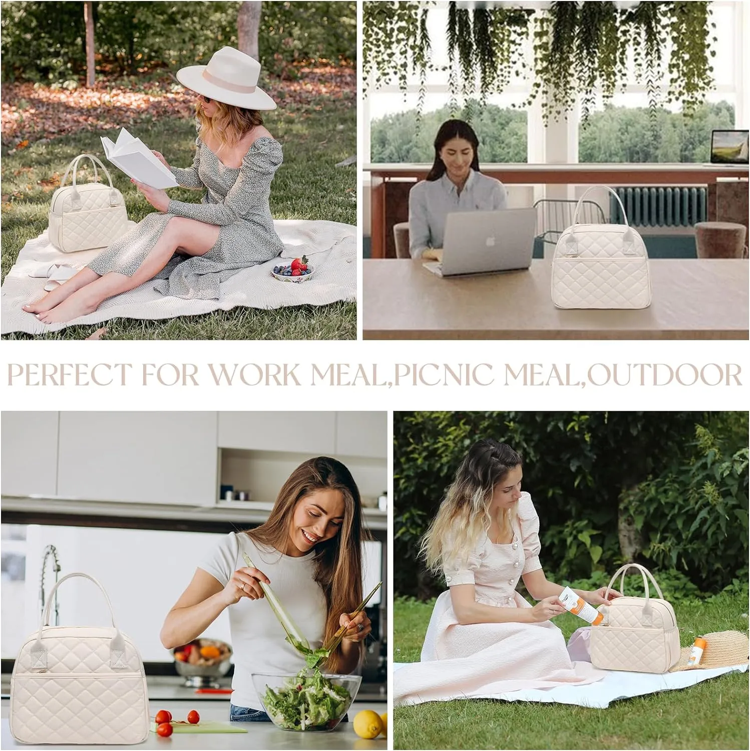 CAMTOP Lunch Box for Women Insulated Lunch Bag Lunchbox Cooler Thermal Leakproof Quilted Reusable Lunch Tote Bag for Work School Travel Picnic