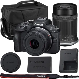 Canon EOS R100 Mirrorless Camera with Canon RF-S 18-45mm f/4.5-6.3 is STM and RF-S 55-210mm f/5-7.1 is STM Lens Kit with Canon Shoulder Bag, Black