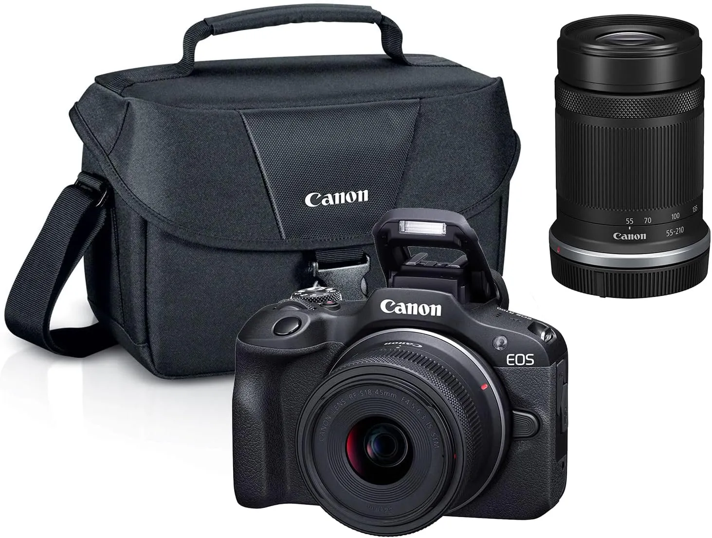 Canon EOS R100 Mirrorless Camera with RF-S18-45mm F4.5-6.3 is STM Lens & RF-S55-210mm F5-7.1 is STM, 24.1 Megapixel (APS-C Sensor) | Black with 200ES Camera Shoulder Bag