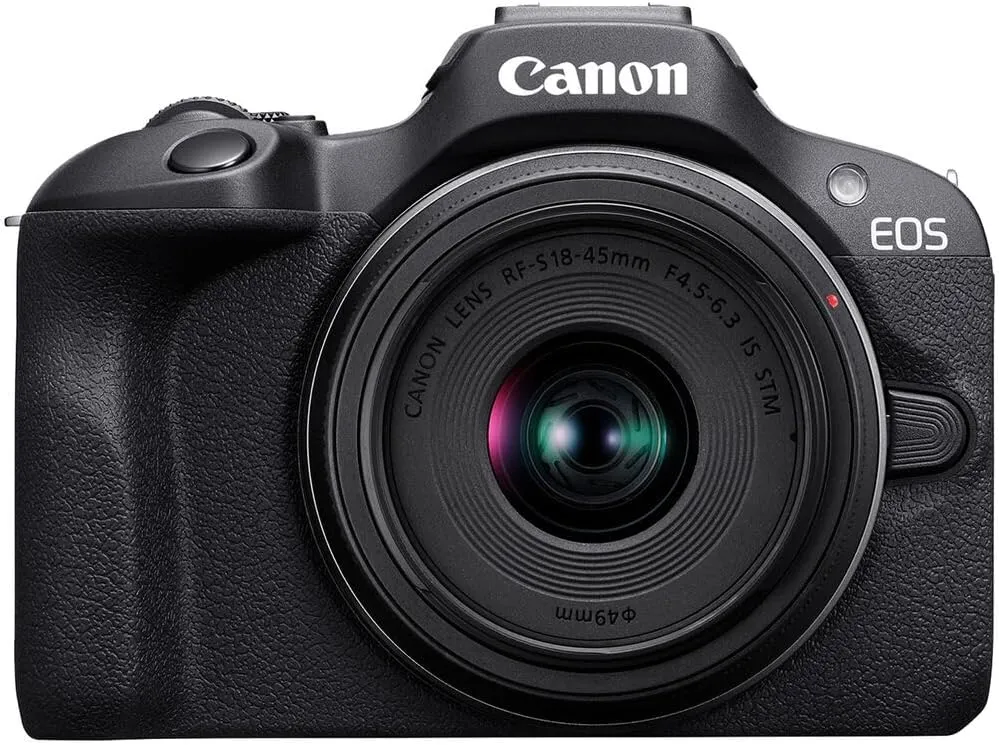 Canon EOS R100 Mirrorless Camera with RF-S18-45mm F4.5-6.3 IS STM Lens Kit, 24.1 Megapixel CMOS (APS-C) Sensor, 4K Video, RF Mount | Black Bundled with 64GB Memory Card & Camera Shoulder Bag (3 Items)