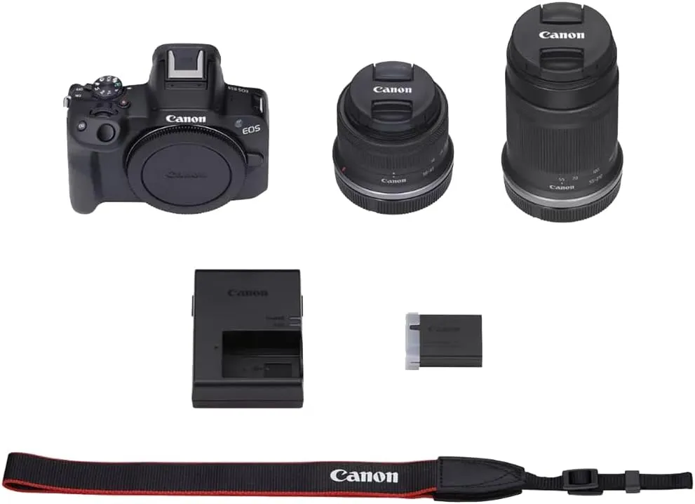 Canon EOS R50 Mirrorless Camera Body with 2 Lens Kit RF-S 18-45mm is STM and RF-S 55-210mm is STM 5811C022 Bundle with Deco Gear Photography Bag   Microphone   Tripod   Software & Accessories Kit