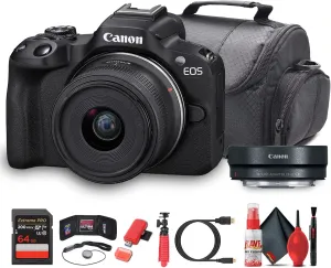 Canon EOS R50 V Camera   14–30mm Power Zoom Lens (6895C012) | 24.2MP APS-C | 4K60p Video | Flip Screen | All-in-One Vlogging for Creators   Adapter EF-EOS R   64GB Memory Card  More (Renewed)