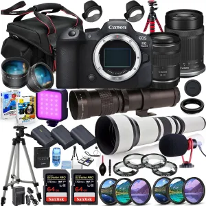 Canon EOS R6 Mark II Mirrorless Camera with 28-70mm & 55-210mm Lens Bundle   420-800mm & 650-1300mm Telephoto   Acc Package Including 128GB Memory, Mic, LED Light & More (41 Pieces) (Renewed)