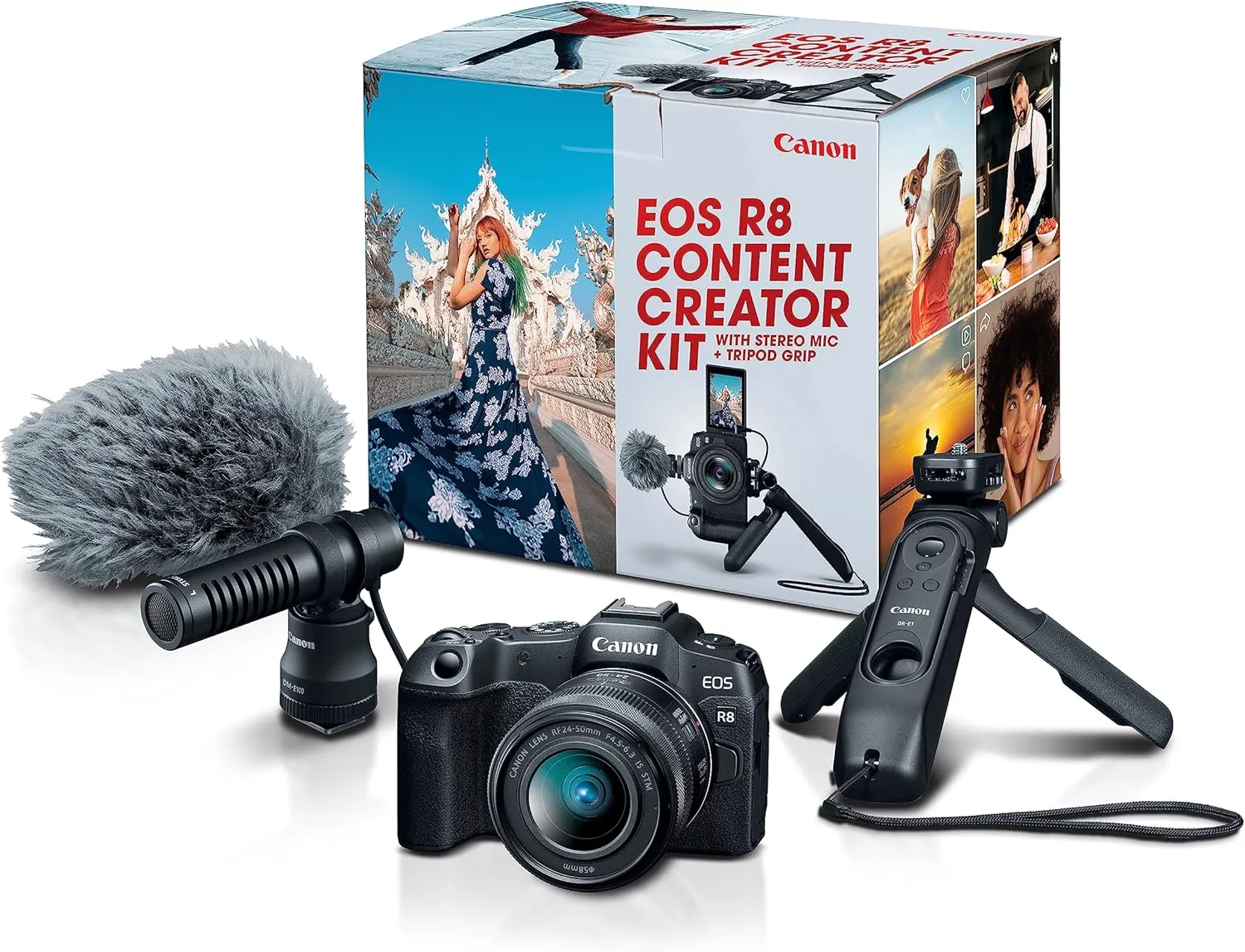 Canon EOS R8 Content Creator Kit, Full-Frame Hybrid Mirrorless Camera with Tripod & Stereo Microphone, 24.2 Megapixel CMOS Image Sensor, 4K Video, RF Mount, Vlogging Camera, Black