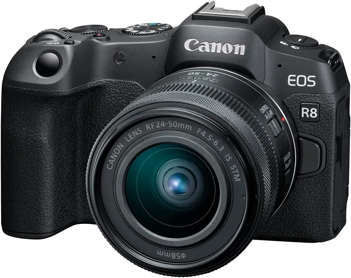 Canon EOS R8 Mirrorless Camera RF24-50mm F4.5-6.3 is STM Lens Kit, Full-Frame Hybrid Camera, 24.2 Megapixel CMOS Image Sensor, 4K Video, Content Creator Vlogging Camera, Black