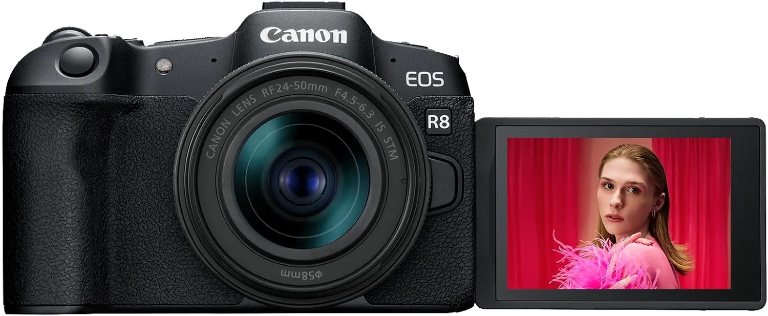 Canon EOS R8 Mirrorless Camera RF24-50mm F4.5-6.3 is STM Lens Kit, Full-Frame Hybrid Camera, 24.2 Megapixel CMOS Image Sensor, 4K Video, Content Creator Vlogging Camera, Black