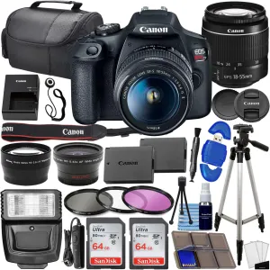 Canon EOS Rebel T7 DSLR Camera Bundle w/ Canon EF-S 18-55mm f/3.5-5.6 is II Lens   2pc SanDisk 64GB Memory Cards, Wide Angle Lens, Telephoto Lens, 3pc Filter Kit   Accessory Kit