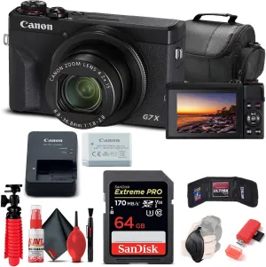Canon PowerShot G7 X Mark III Digital Camera (Black) (3637C001)   64GB Memory Card   Card Reader   Deluxe Soft Bag   Flex Tripod   Hand Strap   Memory Wallet   Cleaning Kit (Renewed)