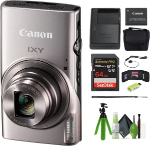 Canon PowerShot IXY 650 (ELPH 360) HS Compact Digital Camera 12x Optical Zoom IXY650 (Silver) Bundle   64GB Memory Card   Camara Bag   Card Reader   Vlogging Tripod   Cleaning Kit and More (Renewed)