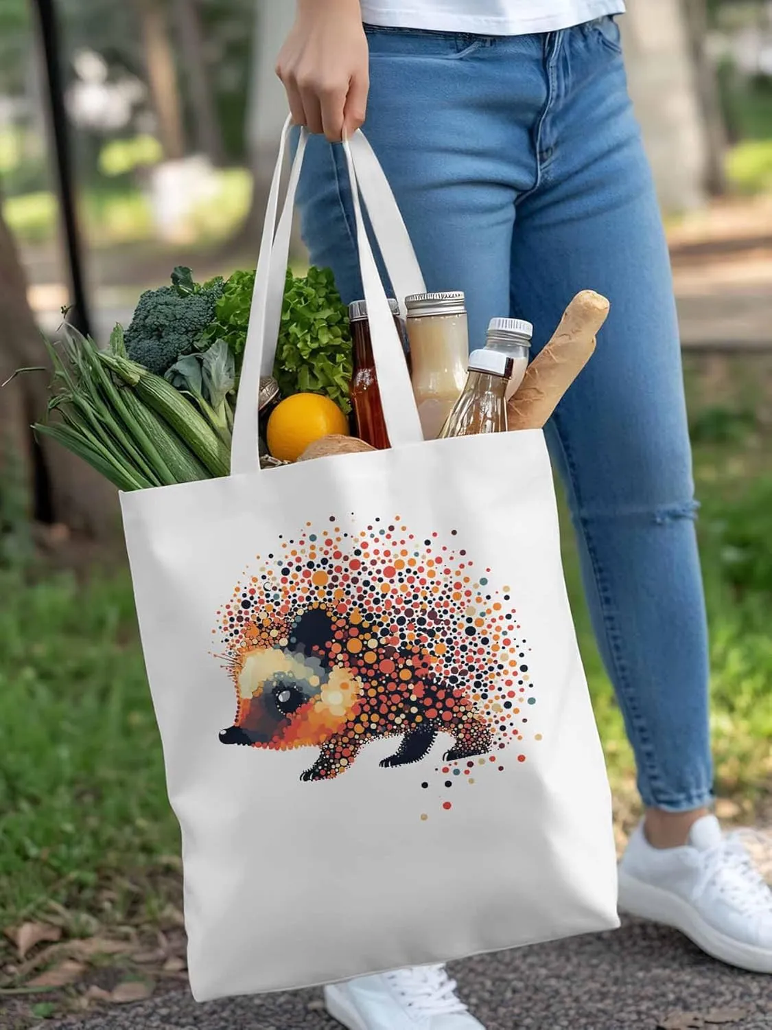 Canvas Tote Bag, Abstract Hedgehog patterned Canvas Tote Handbags for Women Shoulder Bag,
