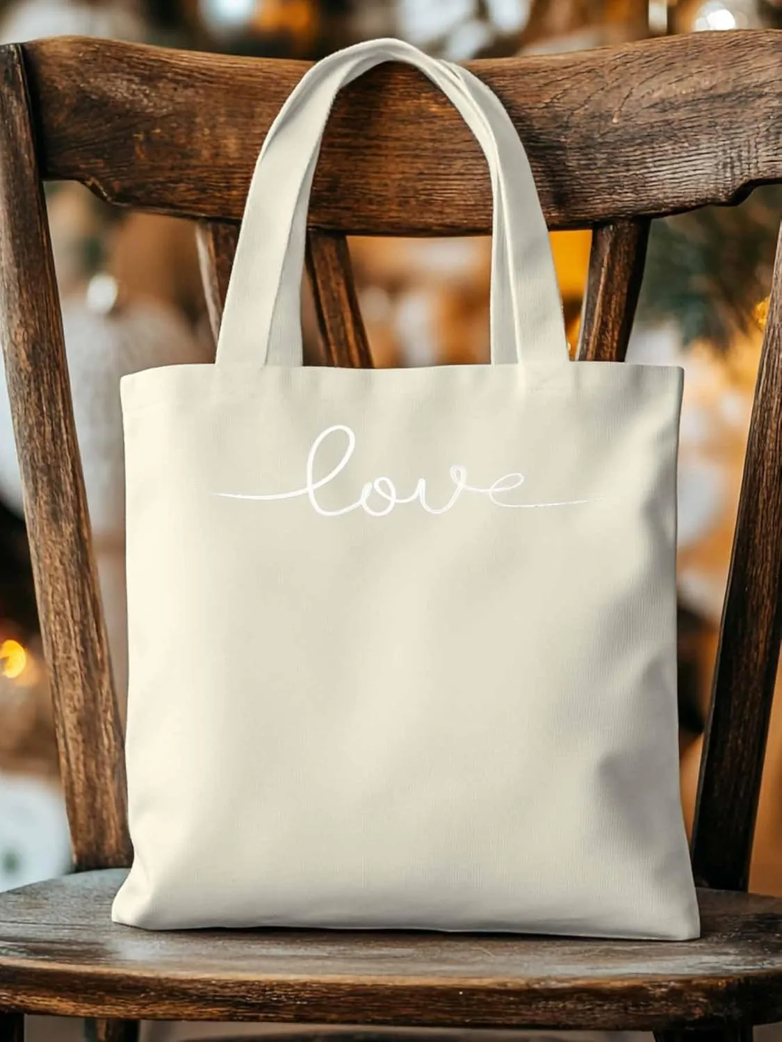 Canvas Tote Bag, Black White Love patterned Canvas Tote Handbags for Women Shoulder Bag,