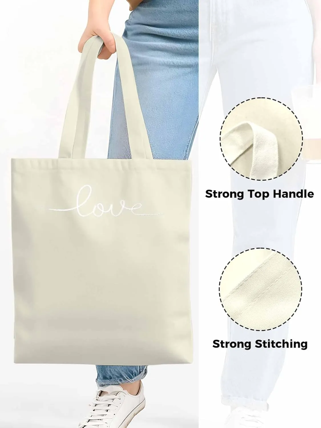 Canvas Tote Bag, Black White Love patterned Canvas Tote Handbags for Women Shoulder Bag,