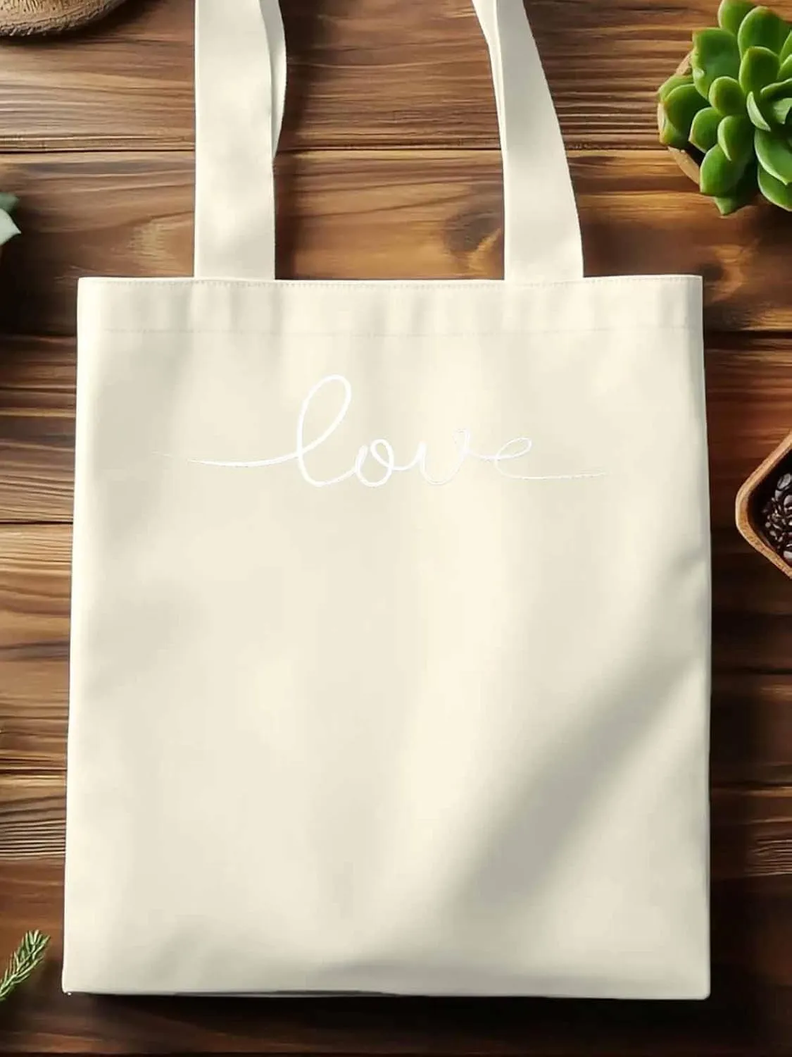 Canvas Tote Bag, Black White Love patterned Canvas Tote Handbags for Women Shoulder Bag,