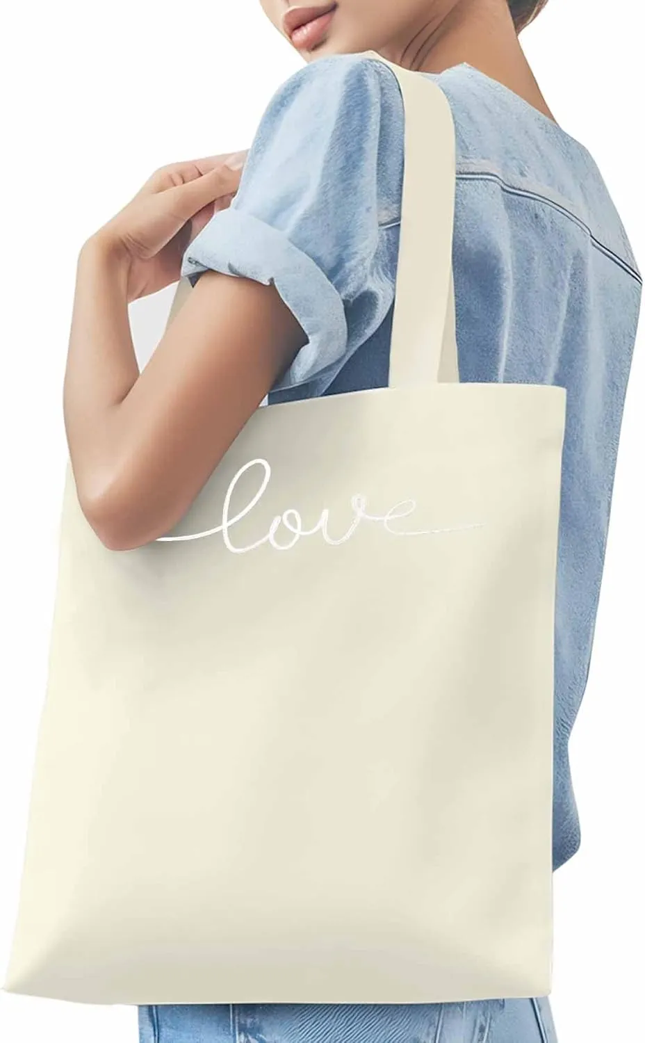Canvas Tote Bag, Black White Love patterned Canvas Tote Handbags for Women Shoulder Bag,