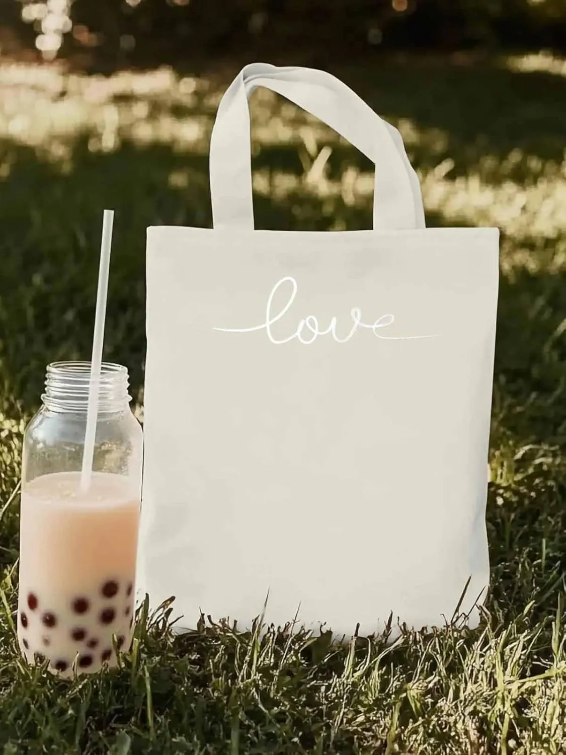 Canvas Tote Bag, Black White Love patterned Canvas Tote Handbags for Women Shoulder Bag,