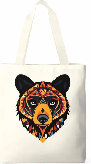 Canvas Tote Bag, Boho Geometric Bears Print patterned Canvas Tote Handbags for Women Shoulder Bag,