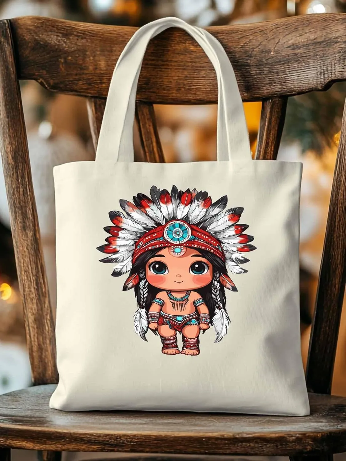 Canvas Tote Bag, Cartoon Ethnic Cute Girl patterned Canvas Tote Handbags for Women Shoulder Bag,