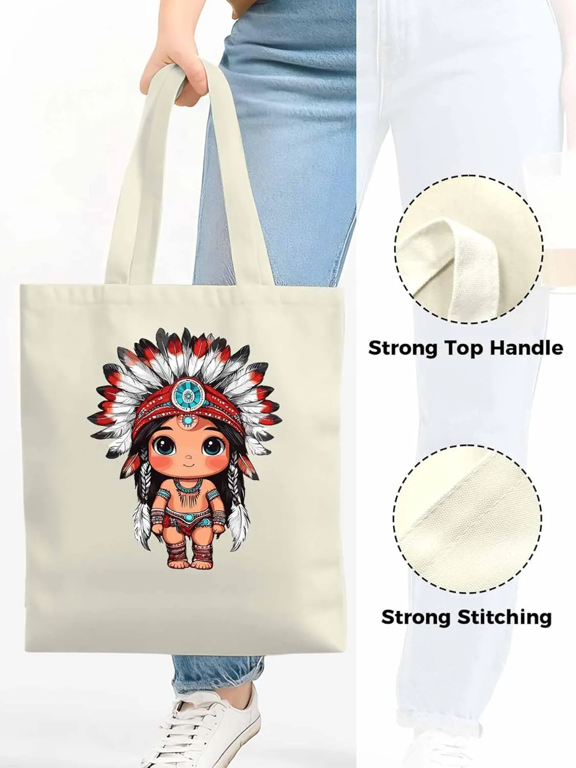 Canvas Tote Bag, Cartoon Ethnic Cute Girl patterned Canvas Tote Handbags for Women Shoulder Bag,