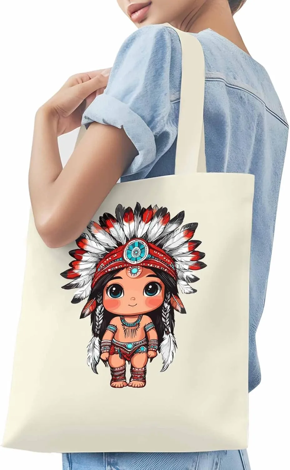 Canvas Tote Bag, Cartoon Ethnic Cute Girl patterned Canvas Tote Handbags for Women Shoulder Bag,