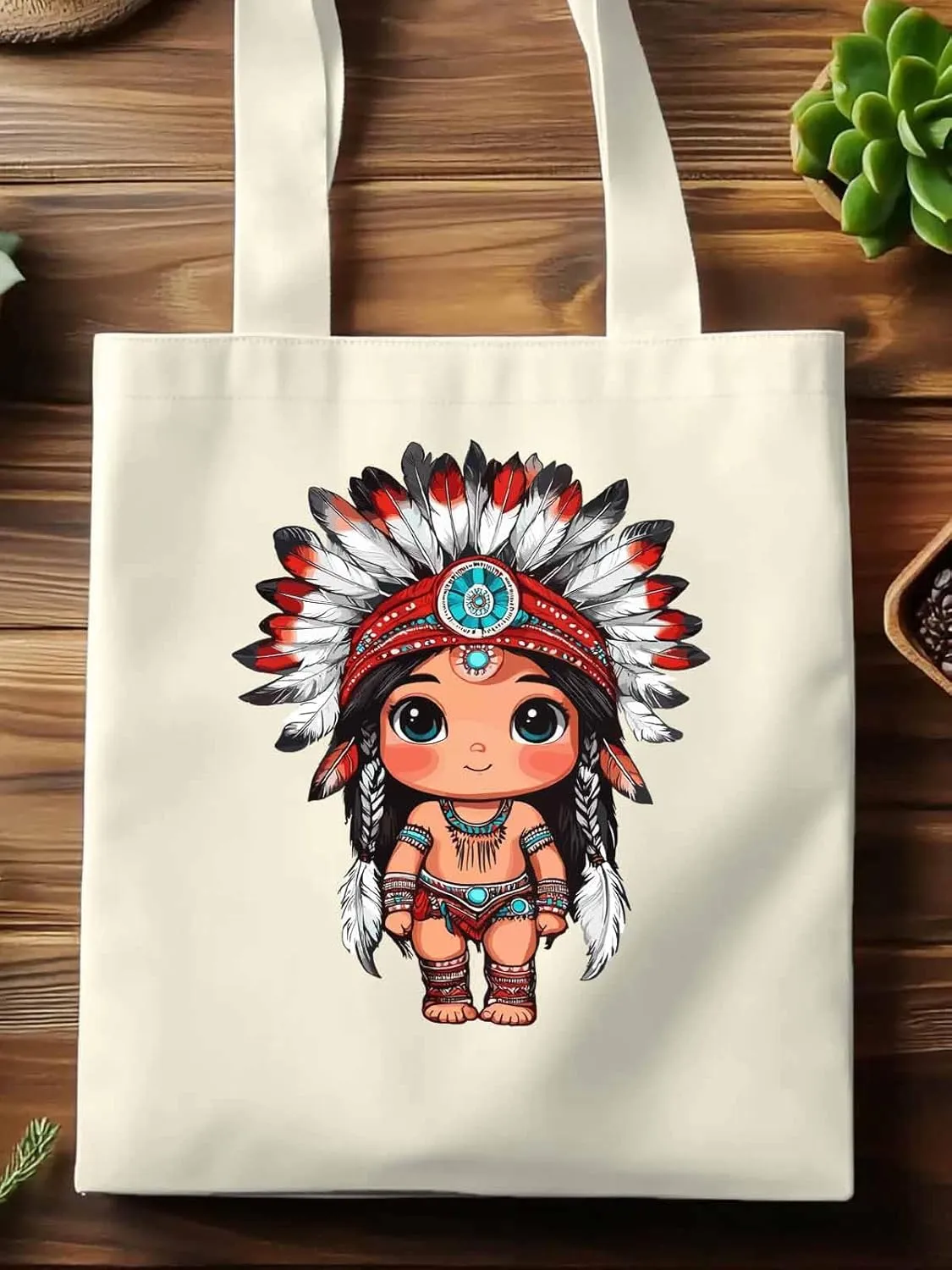 Canvas Tote Bag, Cartoon Ethnic Cute Girl patterned Canvas Tote Handbags for Women Shoulder Bag,