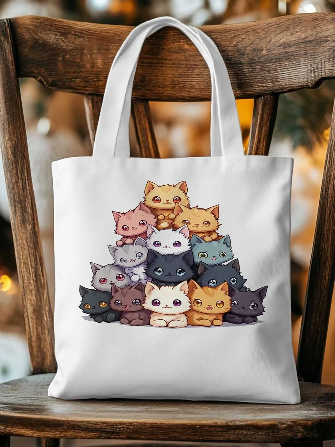 Canvas Tote Bag, Cute Cat Cartoon patterned Canvas Tote Handbags for Women Shoulder Bag,