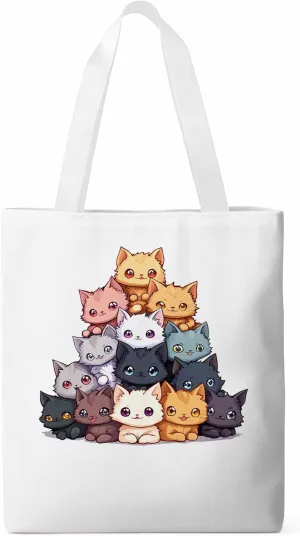 Canvas Tote Bag, Cute Cat Cartoon patterned Canvas Tote Handbags for Women Shoulder Bag,