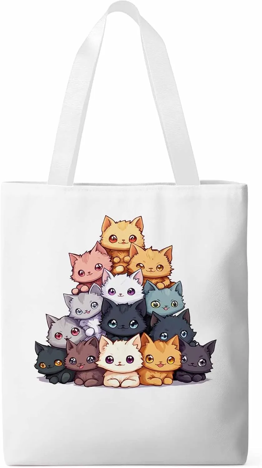 Canvas Tote Bag, Cute Cat Cartoon patterned Canvas Tote Handbags for Women Shoulder Bag,