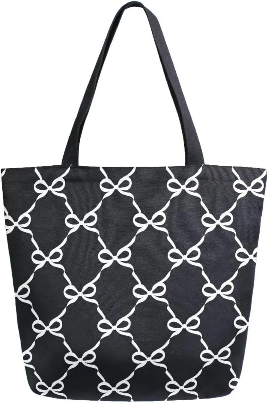 Canvas Tote Bag for Women with Zipper Pocket Reusable Grocery Shopping Bags Large Travel Shoulder Bag Handbag Bags