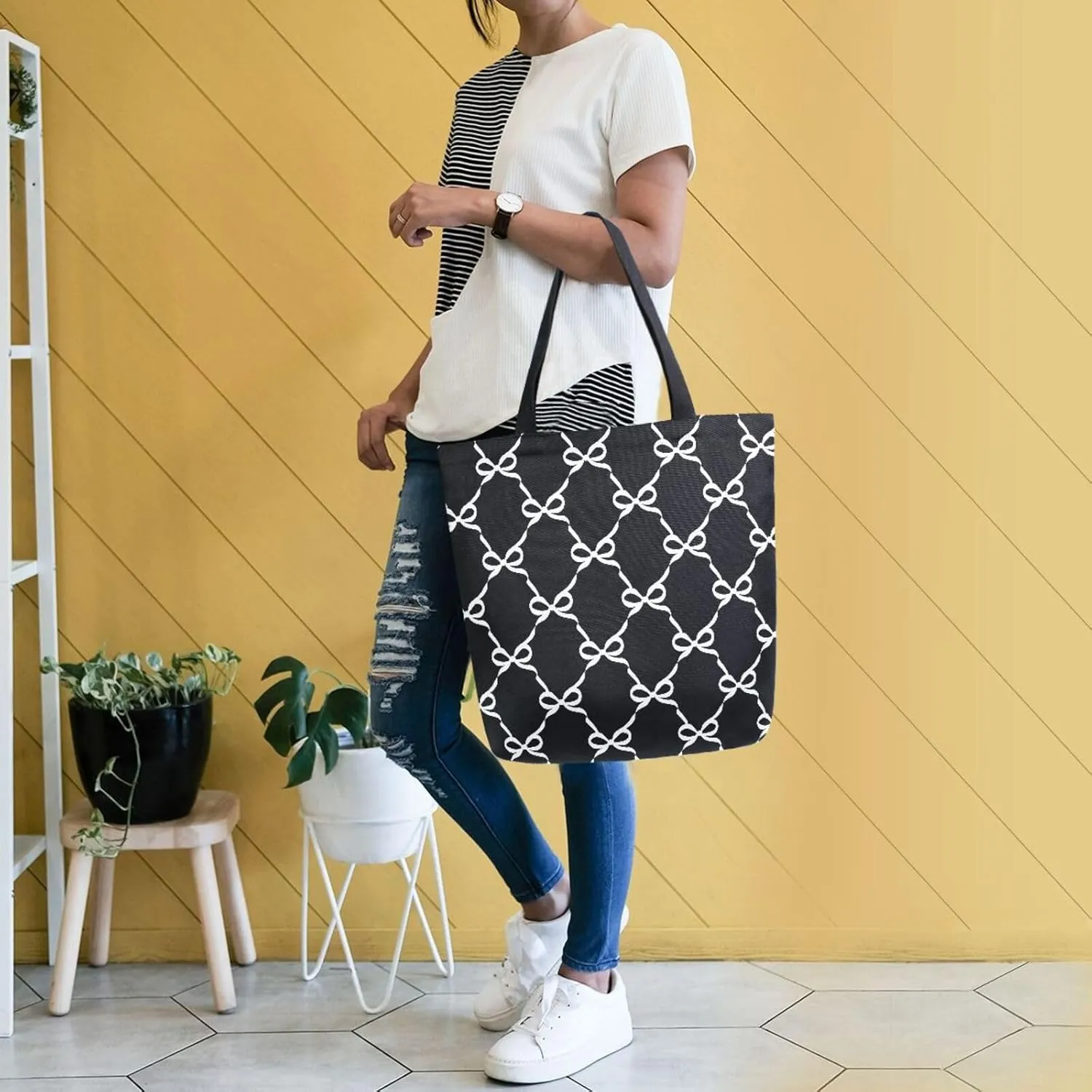 Canvas Tote Bag for Women with Zipper Pocket Reusable Grocery Shopping Bags Large Travel Shoulder Bag Handbag Bags