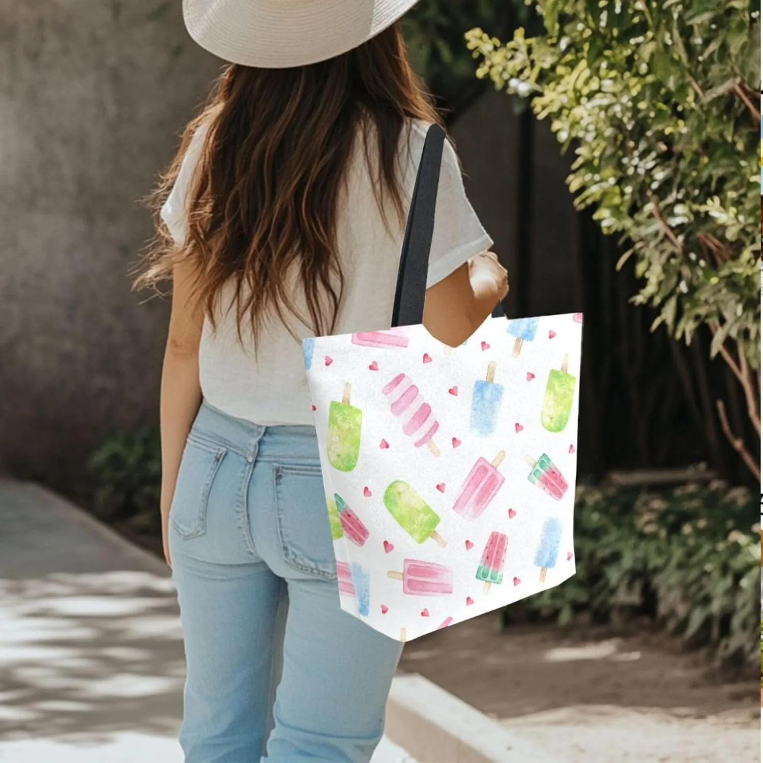 Canvas Tote Bag for Women with Zipper Pocket Reusable Grocery Shopping Bags Large Travel Shoulder Bag Handbag Bags