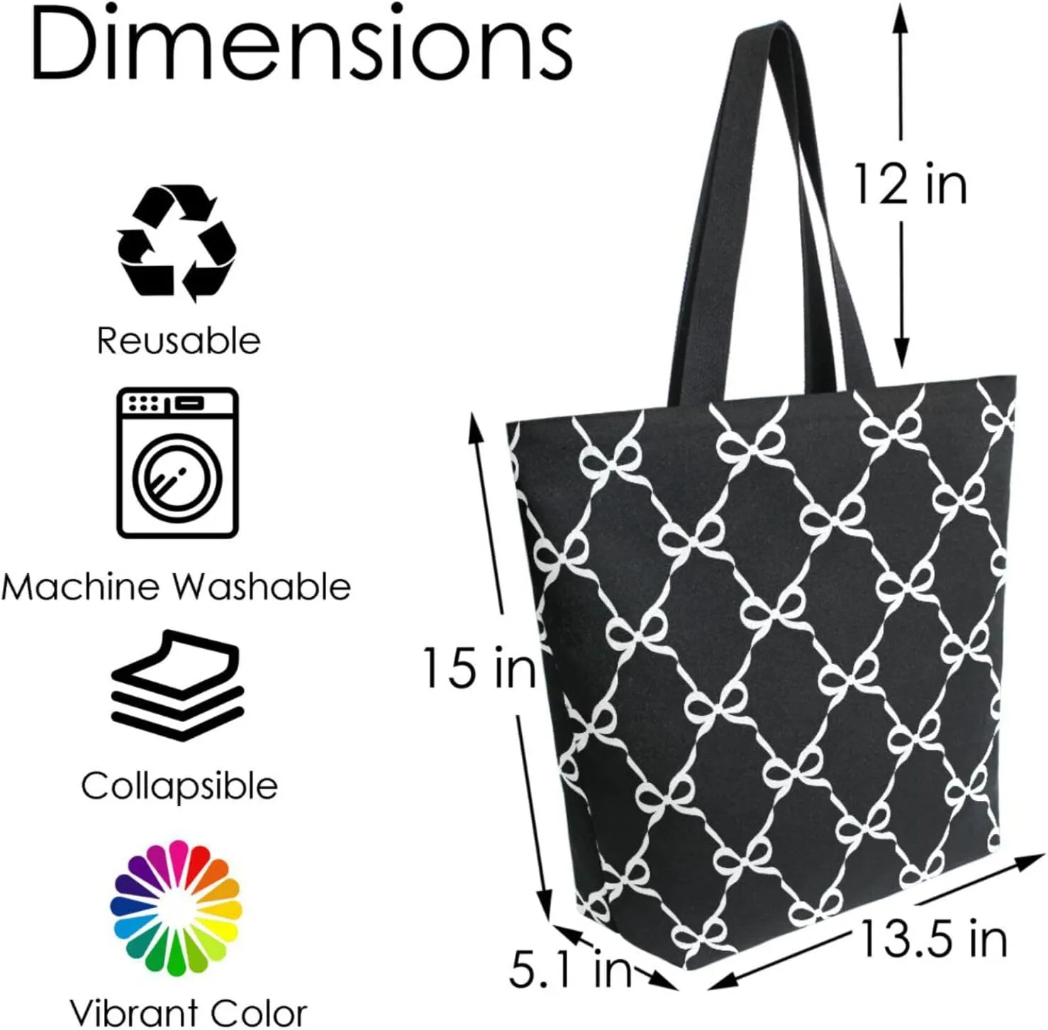 Canvas Tote Bag for Women with Zipper Pocket Reusable Grocery Shopping Bags Large Travel Shoulder Bag Handbag Bags