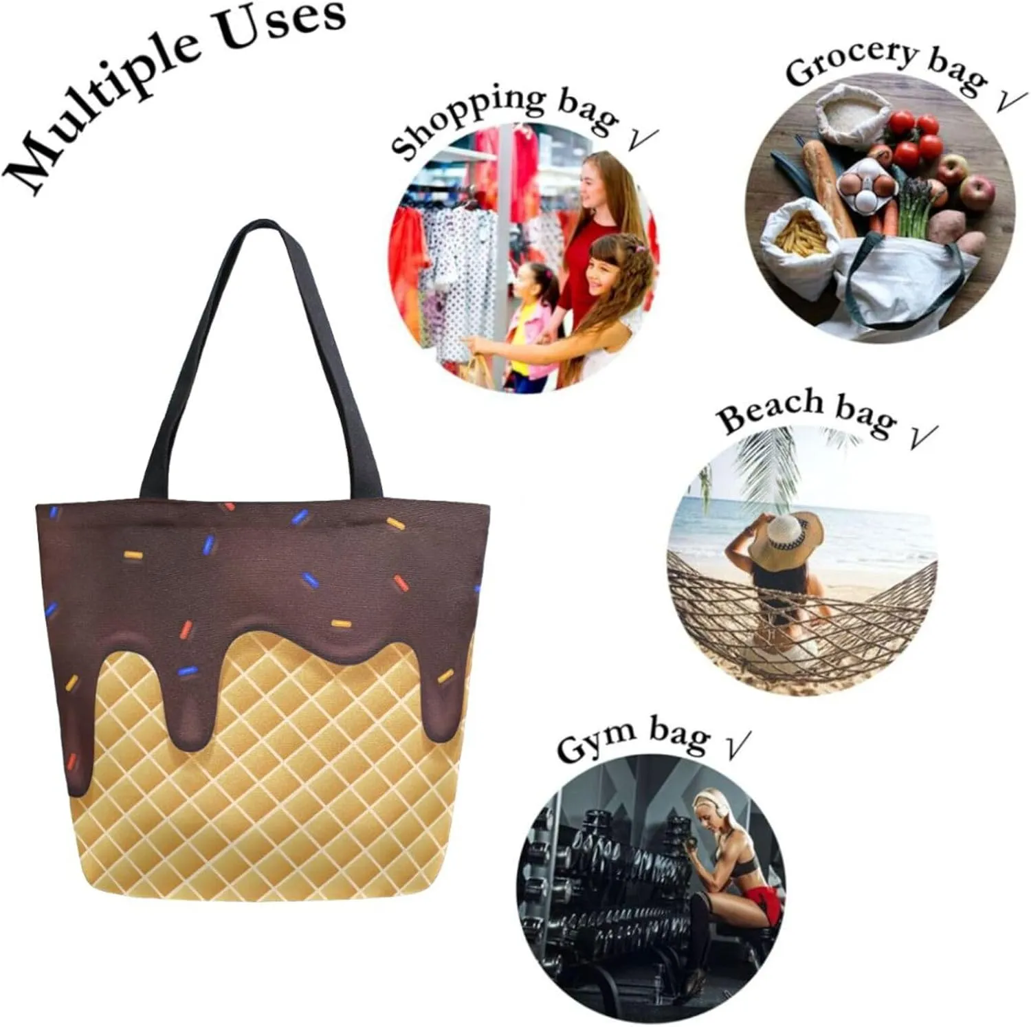 Canvas Tote Bag for Women with Zipper Pocket Reusable Grocery Shopping Bags Large Travel Shoulder Bag Handbag Bags