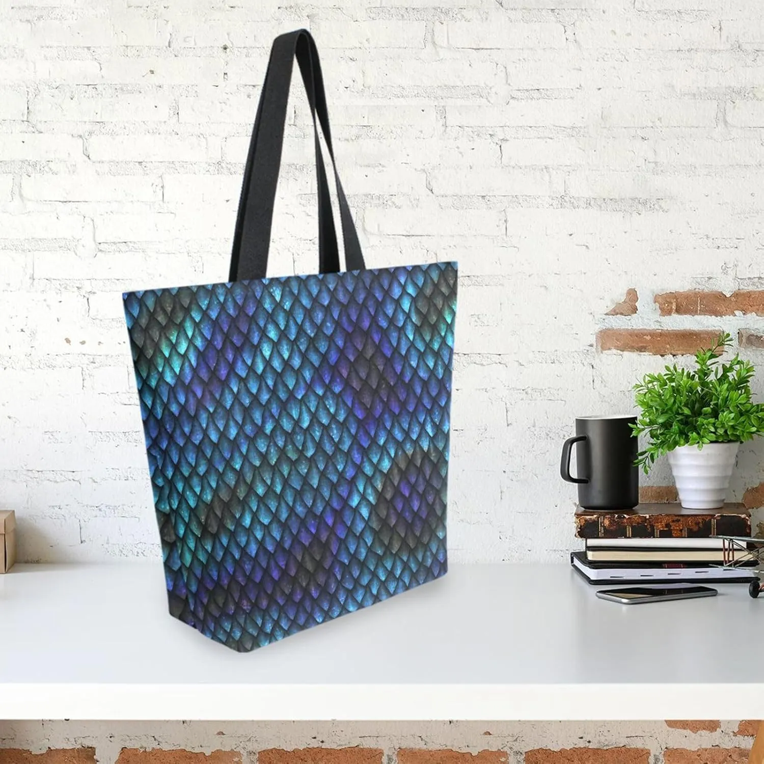 Canvas Tote Bag for Women with Zipper Pocket Reusable Grocery Shopping Bags Large Travel Shoulder Bag Handbag Bags