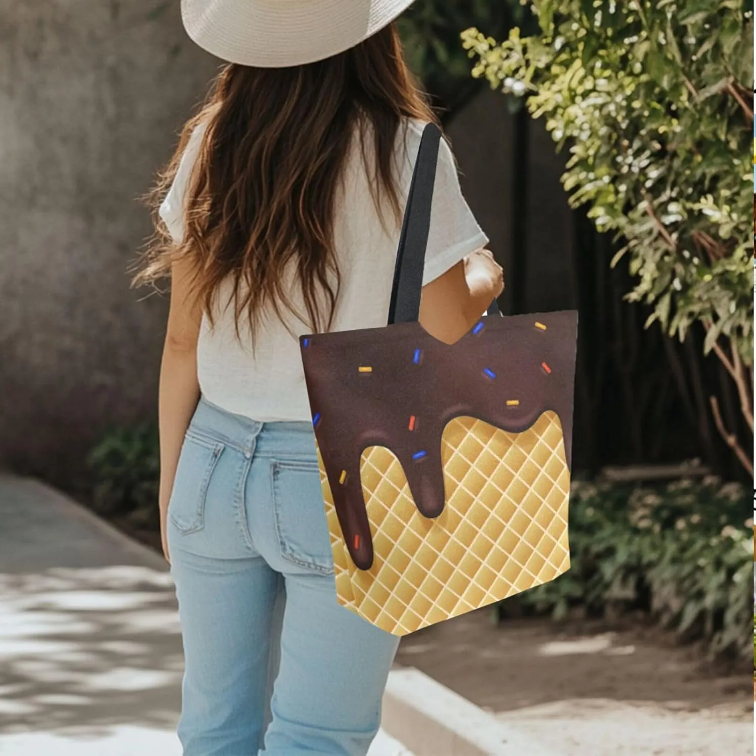 Canvas Tote Bag for Women with Zipper Pocket Reusable Grocery Shopping Bags Large Travel Shoulder Bag Handbag Bags
