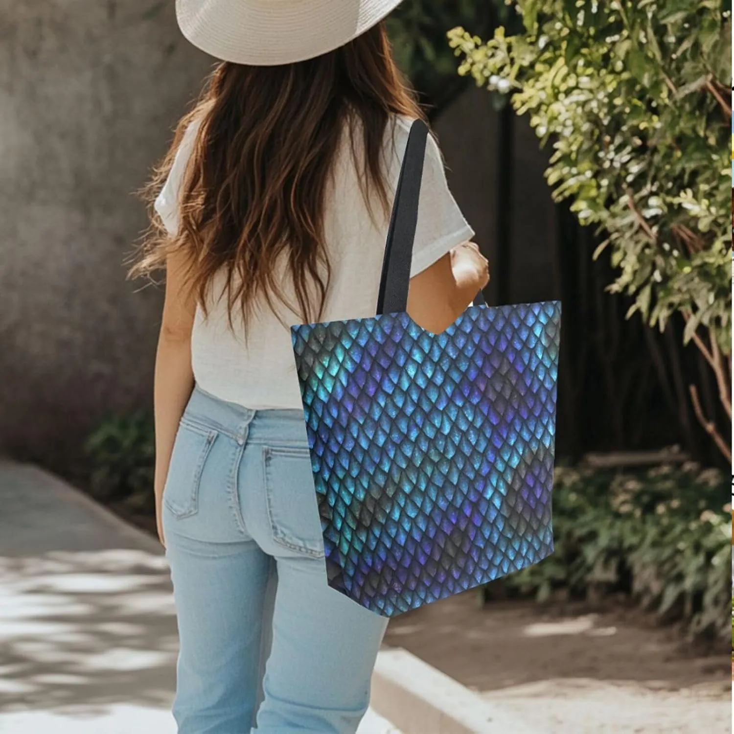 Canvas Tote Bag for Women with Zipper Pocket Reusable Grocery Shopping Bags Large Travel Shoulder Bag Handbag Bags