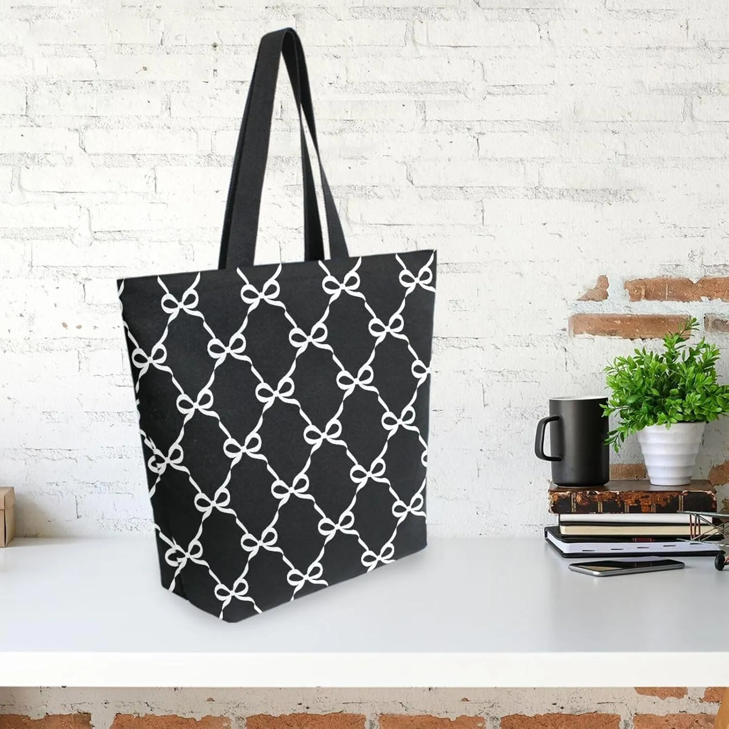 Canvas Tote Bag for Women with Zipper Pocket Reusable Grocery Shopping Bags Large Travel Shoulder Bag Handbag Bags