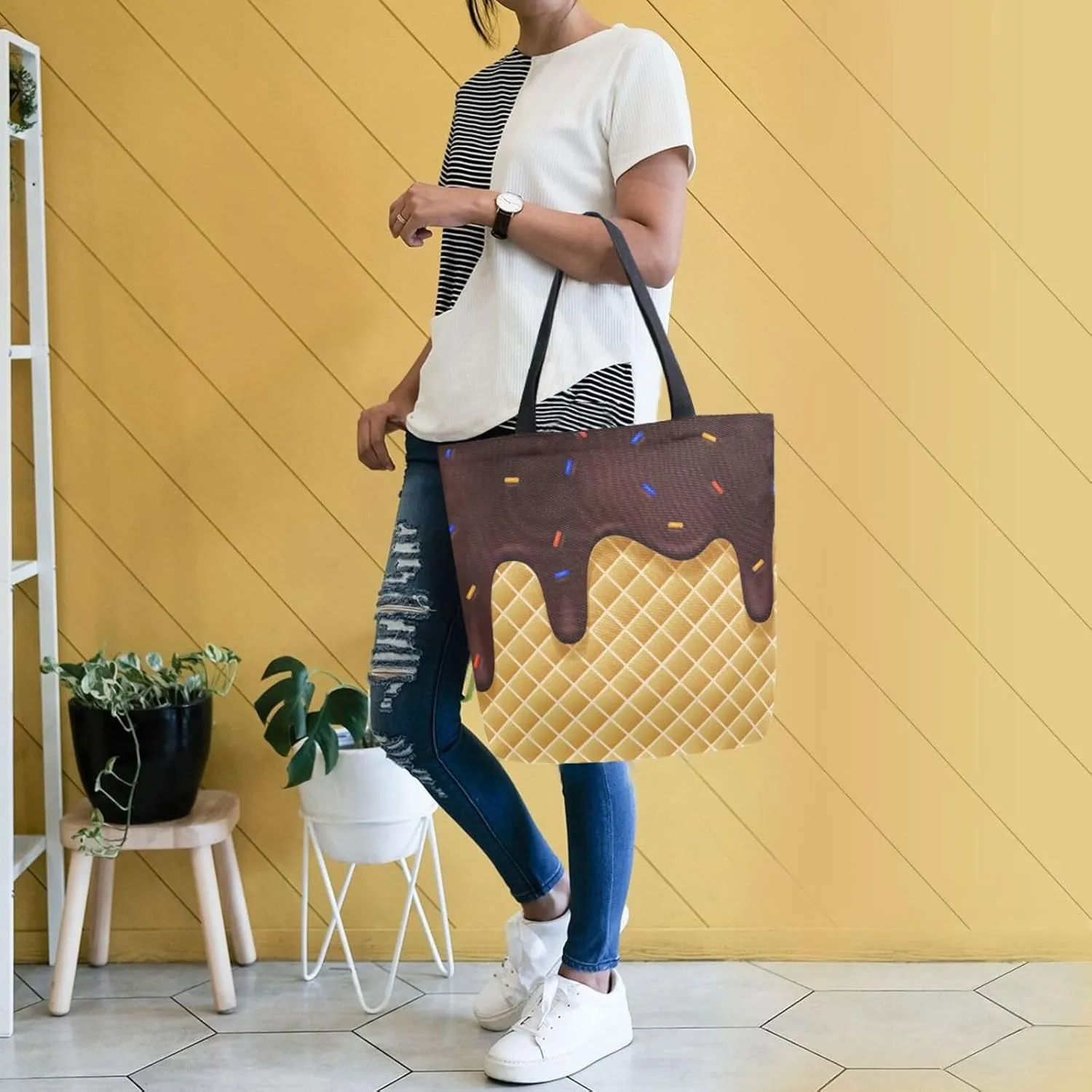 Canvas Tote Bag for Women with Zipper Pocket Reusable Grocery Shopping Bags Large Travel Shoulder Bag Handbag Bags