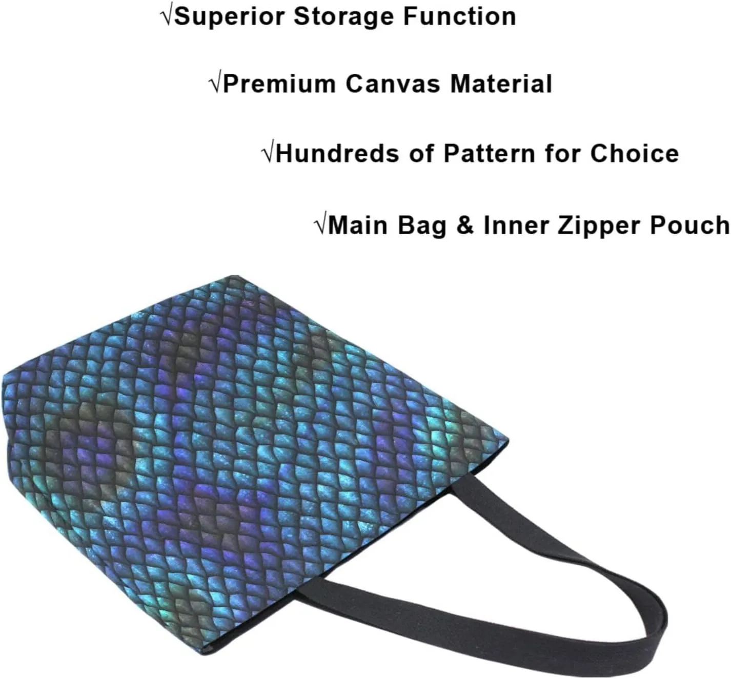 Canvas Tote Bag for Women with Zipper Pocket Reusable Grocery Shopping Bags Large Travel Shoulder Bag Handbag Bags