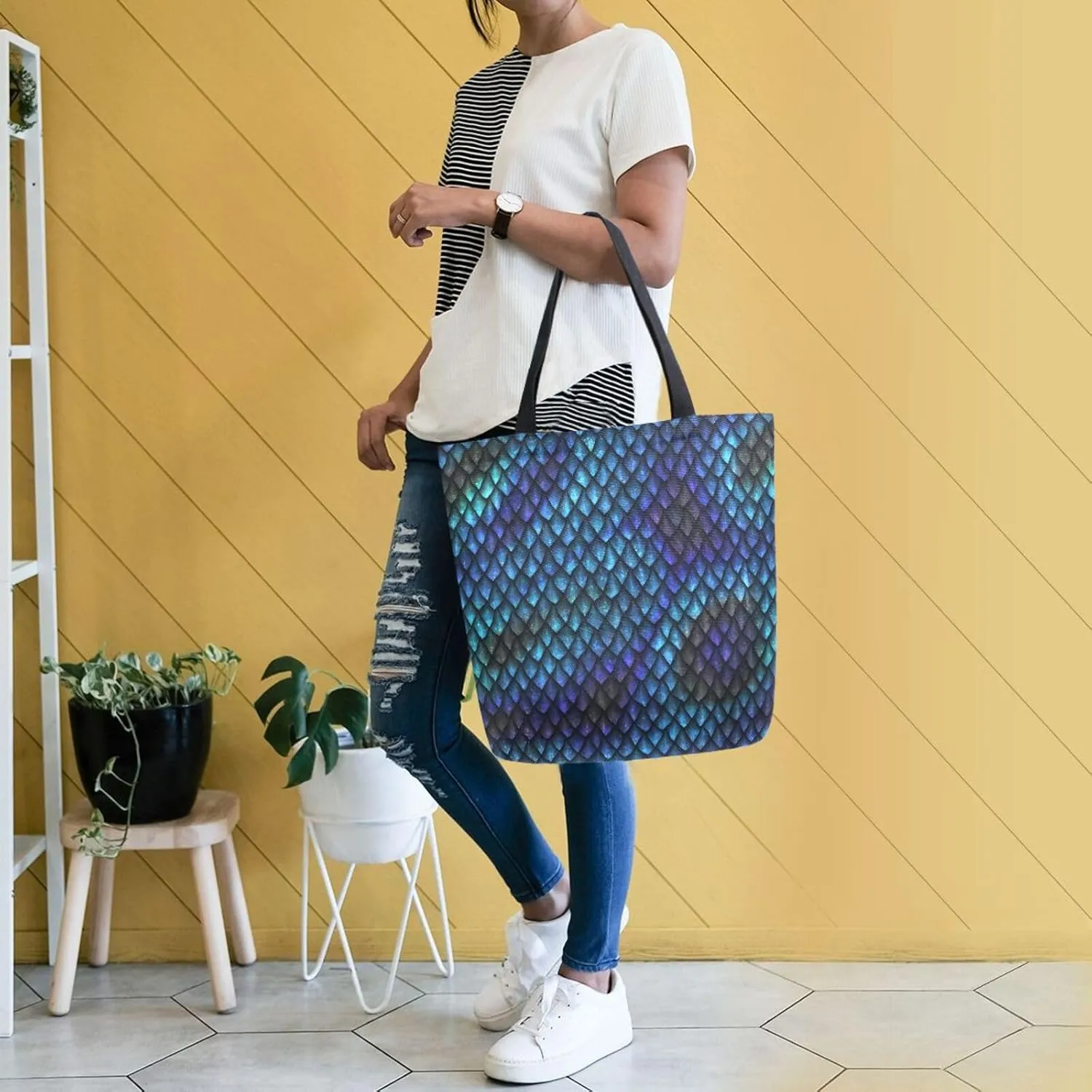 Canvas Tote Bag for Women with Zipper Pocket Reusable Grocery Shopping Bags Large Travel Shoulder Bag Handbag Bags