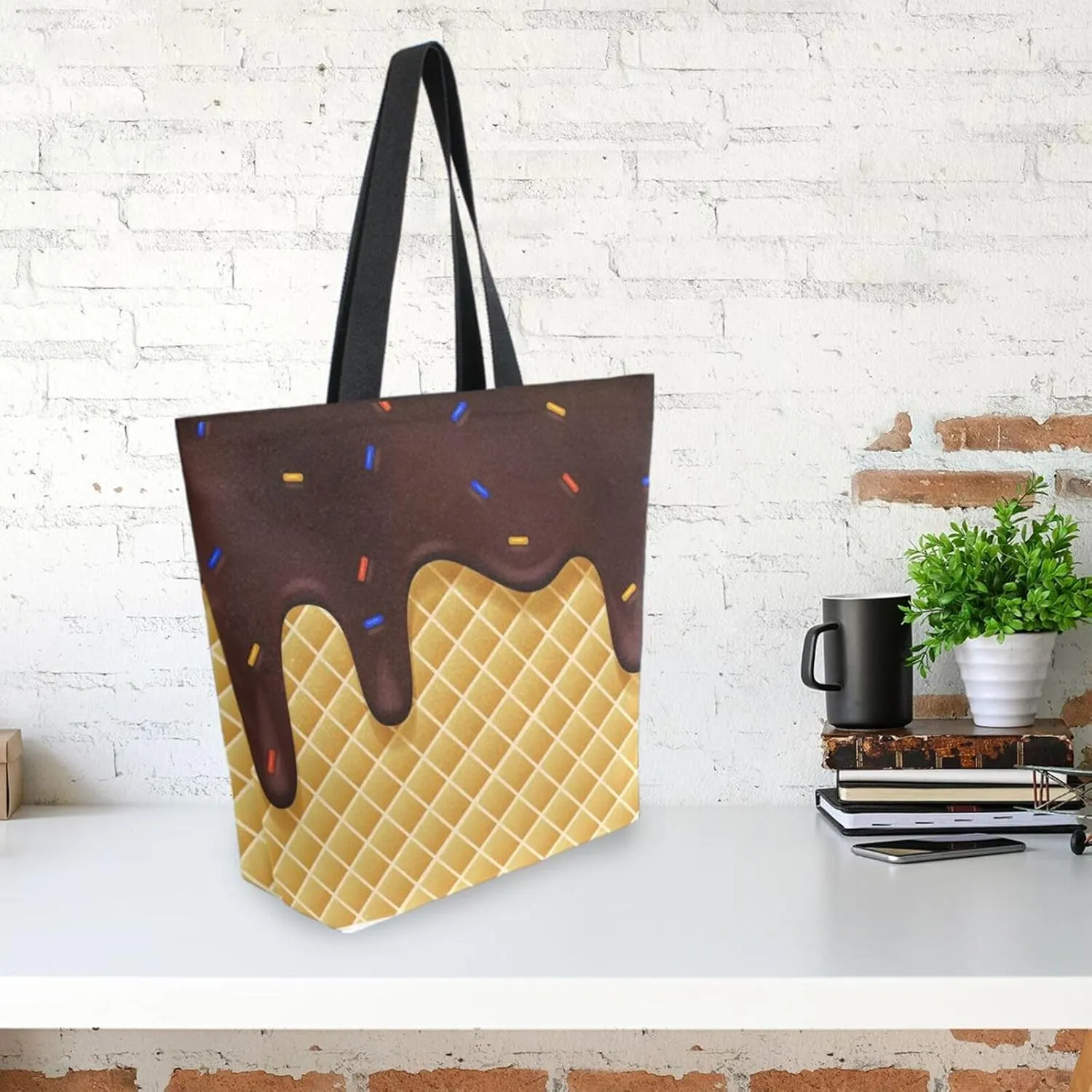 Canvas Tote Bag for Women with Zipper Pocket Reusable Grocery Shopping Bags Large Travel Shoulder Bag Handbag Bags