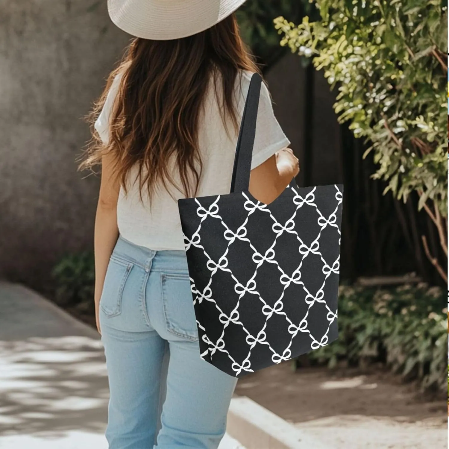 Canvas Tote Bag for Women with Zipper Pocket Reusable Grocery Shopping Bags Large Travel Shoulder Bag Handbag Bags