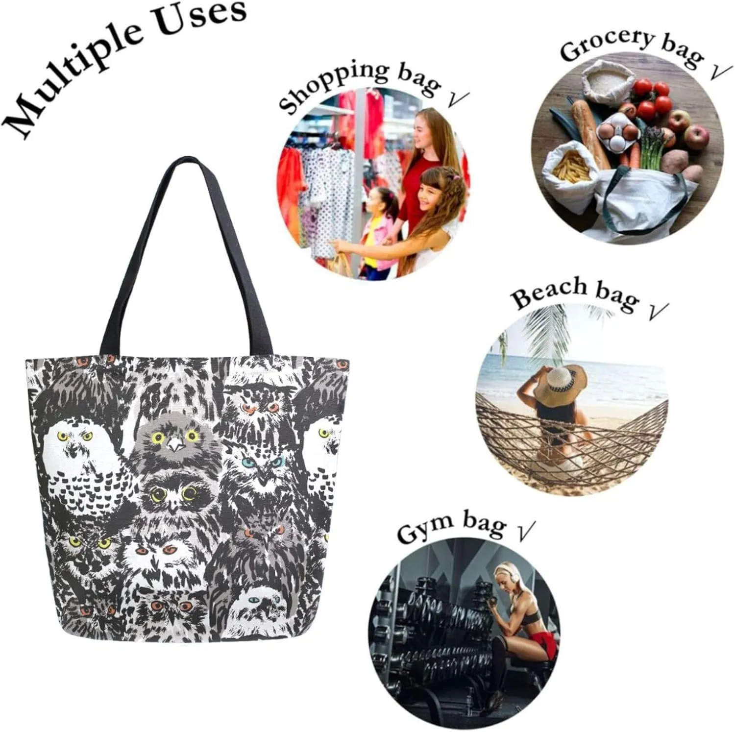Canvas Tote Bag for Women with Zipper Pocket Reusable Grocery Shopping Bags Large Travel Shoulder Bag Handbag Bags