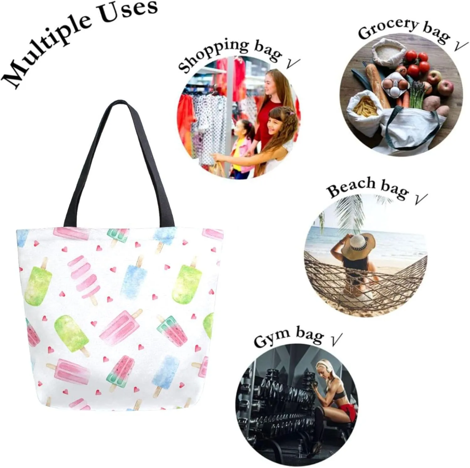 Canvas Tote Bag for Women with Zipper Pocket Reusable Grocery Shopping Bags Large Travel Shoulder Bag Handbag Bags