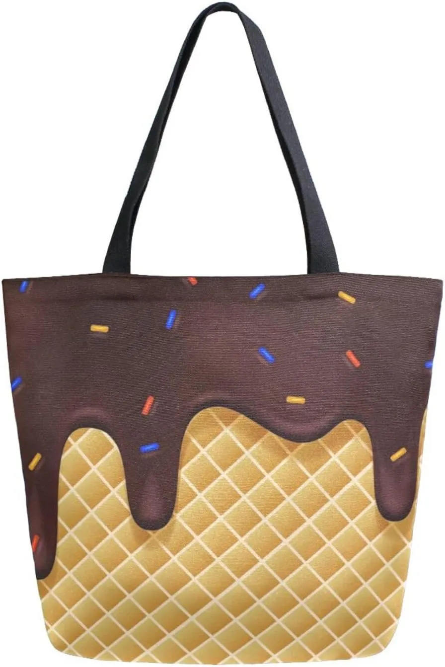 Canvas Tote Bag for Women with Zipper Pocket Reusable Grocery Shopping Bags Large Travel Shoulder Bag Handbag Bags