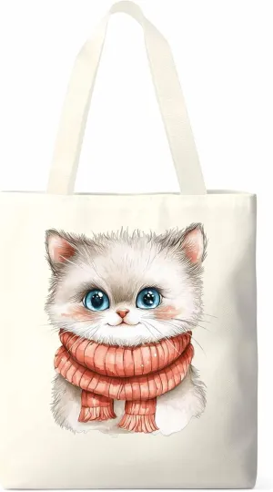 Canvas Tote Bag, Funny Cute Cat Wearing Sweater patterned Canvas Tote Handbags for Women Shoulder Bag,